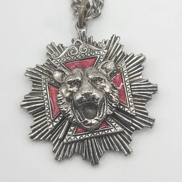 Vintage Maltese Cross Necklace Roaring Cat Tiger 15" - Picture 1 of 10